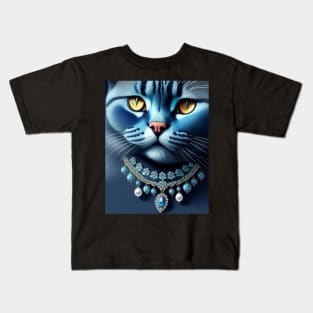 Jeweled British Blue Cat Kids T-Shirt